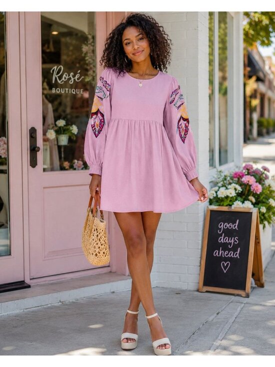 Free People Dresses & Skirts - Free People Women’s Mini Obsessions Mini Dress Purple Size S Embroidered Sleeve